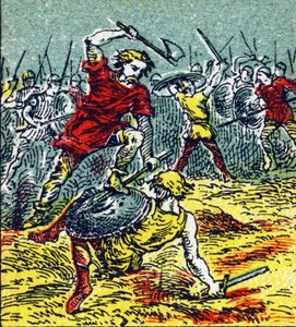 De Slag bij Vouillé waarin Clovis I de Visigoten versloeg in 507 (uit Histoire de France) door Unbekannt
