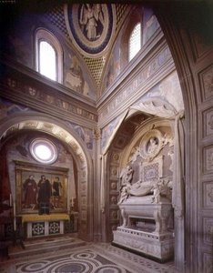 De kapel van de kardinaal van Portugal, detail van het altaar en het graf door Antonio Rossellino door Unbekannt