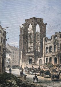 Het verwoeste gebouw van de bibliotheek in Straatsburg door Unbekannter Künstler