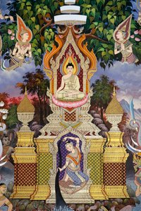Het Leven van de Boeddha, Muurschildering, Wat Maniratanaram klooster, Phnom Penh, 2022