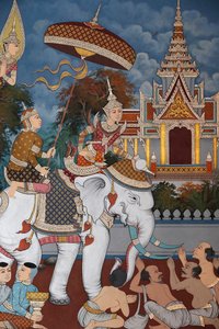 Het Leven van de Boeddha, Muurfresco, Wat Maniratanaram klooster, Phnom Penh, 2022 door Unbekannter Künstler