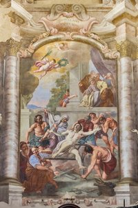 Het martelaarschap van St. Laurentius, Teatini Kamer, Chiesa di San Vincenzo, Piacenza, Emilia-Romagna, Italië