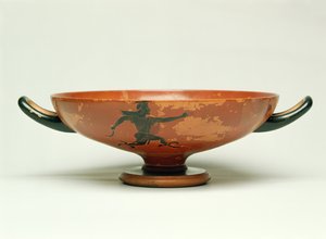 De achtervolging van Perseus, Attische zwart-figuur kylix gemaakt door de Pepaks Meester, 525-520 v.Chr. door Unbekannt