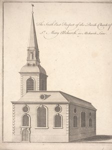 Het zuidoostelijke uitzicht van de parochiekerk van St. Mary Abchurch, in Abchurch Lane, ca. 1740 (gravure) door Unbekannter Künstler