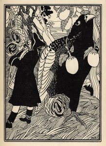 De baron ontdekt de grote vogels en rotis aan de bomen in de Verenigde Staten. Illustratie door William Strang (1859-1921) en JB Clark uit 