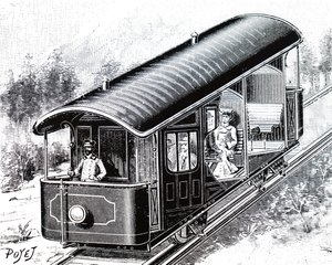 De elektrische auto op de Vesuvius kabelspoorweg