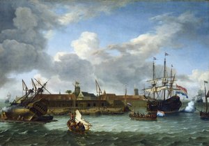 Het eiland Onrust, voor de kust van Batavia (nu Jakarta, Indonesië), uitgerust met alle infrastructuren die nodig zijn voor commerciële activiteiten en onderhoud van de schepen van de Nederlandse Oost-Indische Compagnie