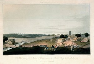 Het eiland Frankrijk (Mauritius), westelijk uitzicht op de molen in Pondre, waar het Britse leger op 30 november 1810 gestationeerd bleef. Kleurgravure door Unbekannter Künstler