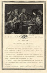 De muziek. Gravure van de galerij van Zijne Excellentie de Hertog van Orléans naar een schilderij van de schilder Le Valentin door Unbekannter Künstler