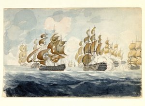 De maritieme manoeuvre van Alexander Hood, burggraaf Bridport, voor de kust van Lorient (Frankrijk), tijdens de Slag bij Île de Groix (1795)