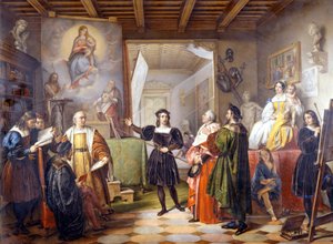 De schilder Raphael (Raffaello Sanzio 1483 - 1520) in zijn studio.