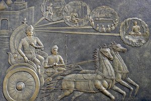 Tinh Xa Ngoc Chau Boeddhistische tempel, Het Leven van de Boeddha, Siddhartha Gautama, Prins Siddhartha vroeg een wagenmenner om hem mee te nemen op een reeks ritten door het platteland, Chau Doc, Vietnam, 2018 (foto) door Unbekannt