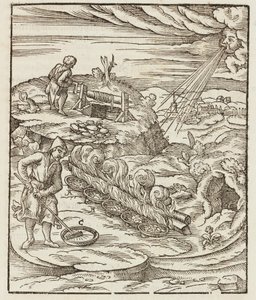 Behandeling van bismut - Gravure uit Description des minerais et des principales methodes d