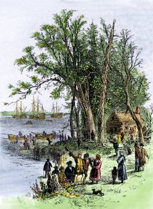 Verenigde Staten, Staat Pennsylvania: Ontscheping van William (William) Penn in de kolonie Pennsylvania in Philadelphia door Unbekannter Künstler