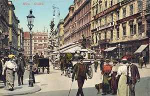 Wenen, Graben - beroemde straat in het stadscentrum met wandelende mensen (ansichtkaart)