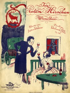Weense romance - vroeg 19e eeuws paar drinkt rode wijn, brengt een toast uit in de 