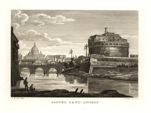 Uitzicht op het Mausoleum van Hadrianus of de Engelenburcht, Rome door Unbekannt
