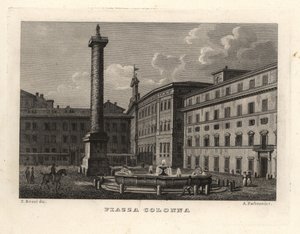 Zicht op de Piazza Colonna met de Zuil van Marcus Aurelius, Rome