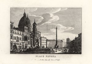 Zicht op de Piazza Navona, met de fontein, Egyptische obelisk en kerk van Sant