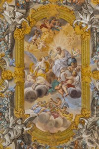 Uitzicht op het plafond, Kerk van Nunziatina, Todi, Umbrië, Italië door Unbekannter Künstler