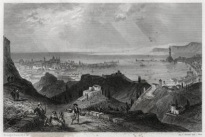 Zicht op de stad en haven van Genua, de schitterende stad, de marmeren stad, Genua-la-Superb, in het boek over de Middellandse Zee door Louis Enault (1824-1900), een Franse journalist en reiziger.