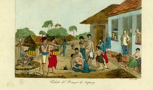 Zicht op de markt in Kupang, Timor door Unbekannt