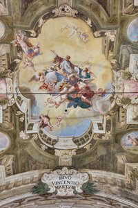 Zicht op het gewelf met fresco van de Teatini Kamer, Chiesa di San Vincenzo, Piacenza, Emilia-Romagna, Italië door Unbekannter Künstler