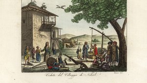 Uitzicht op het dorp Nikali, nabij Larissa, de hoofdstad van Thessalië, Griekenland