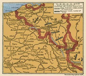 Eerste Wereldoorlog kaart van de positie van de legers 22 augustus 1914 door Unbekannter Künstler
