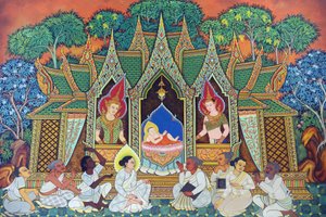 Wat Ananda Metyarama Thaise boeddhistische tempel. Geboorte van Siddhartha Gautama (algemeen bekend als Boeddha), 20160818, Singapore, Singapore