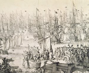 Willem van Oranje vertrekt naar Engeland in november 1688 (gravure) door Unbekannter Künstler
