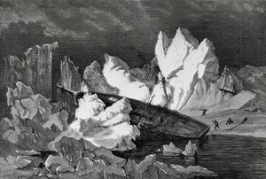 Wrak van Hansa verpletterd door ijs, oktober 1869, Noordelijke IJszee, Tweede Duitse Noordpool Expeditie