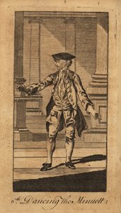 Jonge heer die de menuet danst in een balzaal met zuilen door Unbekannt