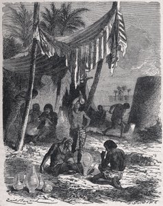 Glasblazen in het oude Egypte, ca. 1880 (gravure)
