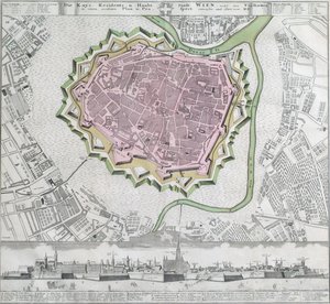 Plan van de binnenstad van Wenen met de vestingwerken en de nabijgelegen voorsteden