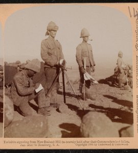 Yorkshire Regiment heliograaf team signalering vanaf New Zealand Hill, Boerenoorlog