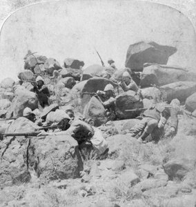 Een wanhopige stand aan de Modderrivier, Zuid-Afrika, 2e Boerenoorlog, 18 december 1899 door Underwood and Underwood