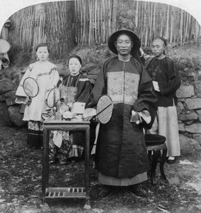Een gemoedelijke ambtenaar van het binnenland van China, maritieme mandarijn, Kinkow Jingzhou, China, 1900 door Underwood and Underwood