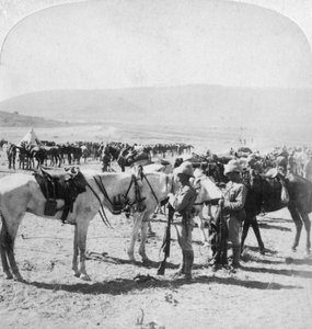 Australische Bereden Geweer na een schermutseling bij de Modderrivier, Zuid-Afrika, 12 januari 1900 door Underwood and Underwood