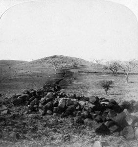 Boerengreppels en top van Harts Hill, scène van de beroemde aanval van de Ierse Brigade, Colenso, 1901