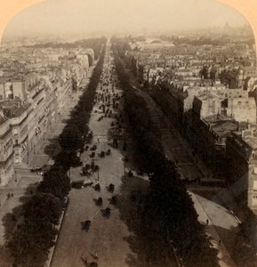 Champs Elysees, de favoriete rit van Parijs, Frankrijk, 1894 door Underwood and Underwood