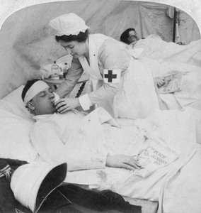 In een Brits veldhospitaal aan de Tugela-rivier, Zuid-Afrika, 2e Boerenoorlog, 1900 door Underwood and Underwood