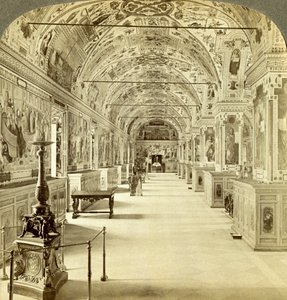 Interieur van de Vaticaanse bibliotheek, Rome, Italië door Underwood and Underwood
