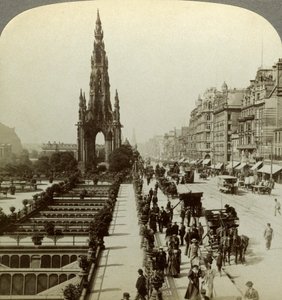 Princes Street en het Scott Monument, Edinburgh, Schotland, ca. laat 19e eeuw door Underwood and Underwood