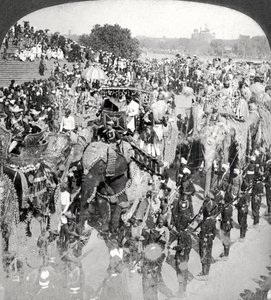 Prinsen in de Grote Staatsintocht, Durbar, Delhi, India