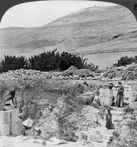 Trappen naar Jacobs bron, kijkend naar het noordwesten, Palestina Israël, 1905 door Underwood and Underwood