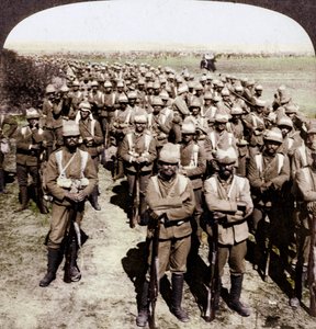 De Guards Brigade op mars naar Kroonstad, Zuid-Afrika, Boerenoorlog door Underwood and Underwood