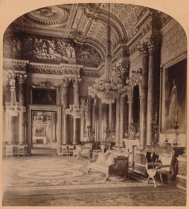 De prachtige blauwe kamer van de koningin, Buckingham Palace, Londen, Engeland, 1900