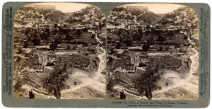 De vallei van Kedron en het dorp Siloam, buiten de muur van Jeruzalem, Palestina, 1896 door Underwood and Underwood