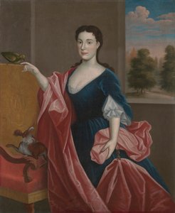 Een Dame uit de Hudson Valley met Hond en Papegaai